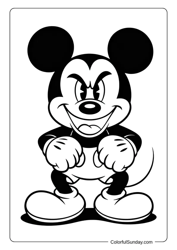 Pikachu From Pokemon Coloring Page Mickey Mouse with an angry expression and clenched fists appears in this coloring page.