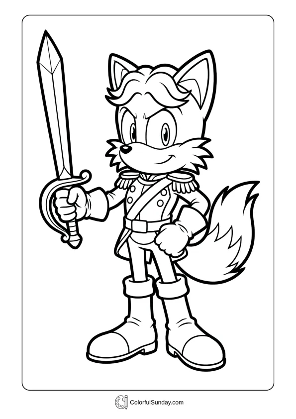 Antoine coloring picture from Sonic series standing with drawn sword coloring picture