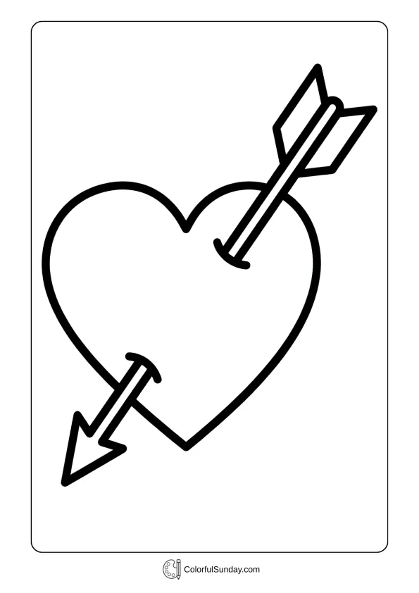 Arrow piercing heart symbolizing Valentine's Day romance in this coloring page