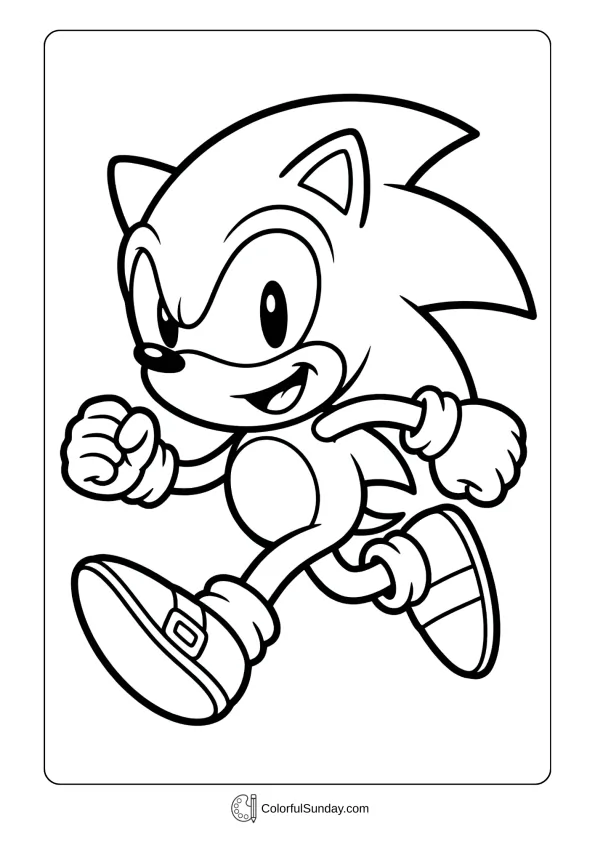A coloring page of Baby Sonic dashing forward with an adorable big smile coloring page