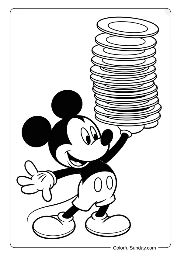 Pokemon Badges And Logo Coloring Page Mickey Mouse balancing a tall stack of plates with one hand in this coloring page.