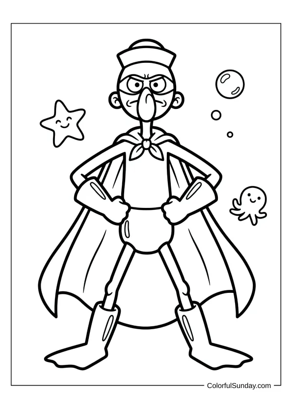 Barnacle Boy in his superhero outfit striking a brave pose coloring page