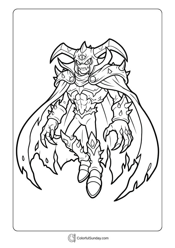 A coloring page of Sonic villain Black Doom floating menacingly with his dramatic cape coloring page