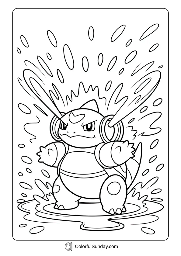 Pikachu From Pokemon Coloring Page Blastoise, the powerhouse Pokémon, fires twin water cannons and splashes everywhere in this action-packed coloring page.