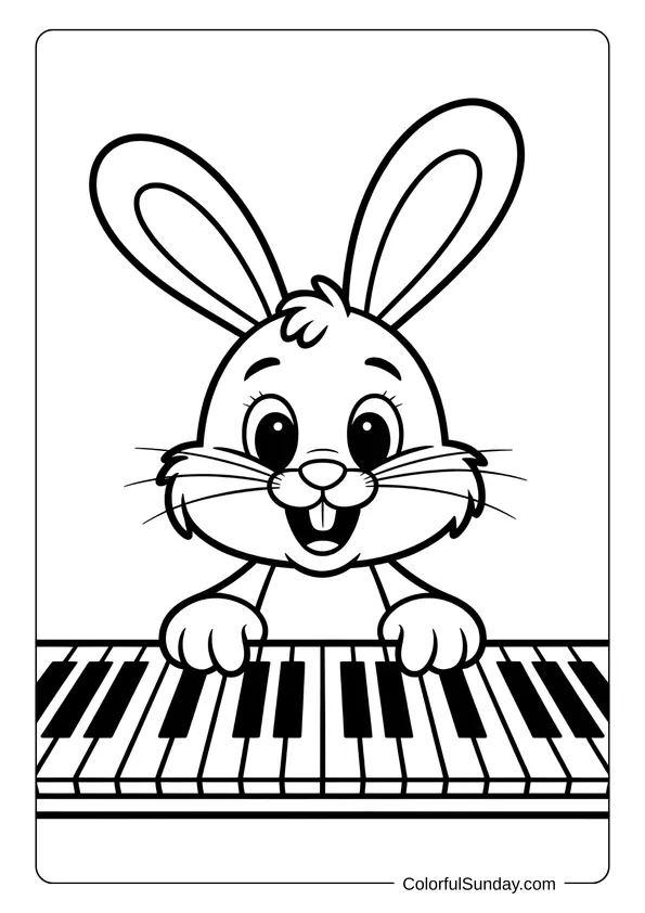 Pikachu From Pokemon Coloring Page Cartoon bunny happily playing piano keys, designed as a coloring page.