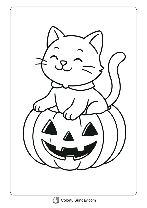 Pokemon Badges And Logo Coloring Page A coloring page of a cute cat sitting inside a pumpkin house with a happy face.