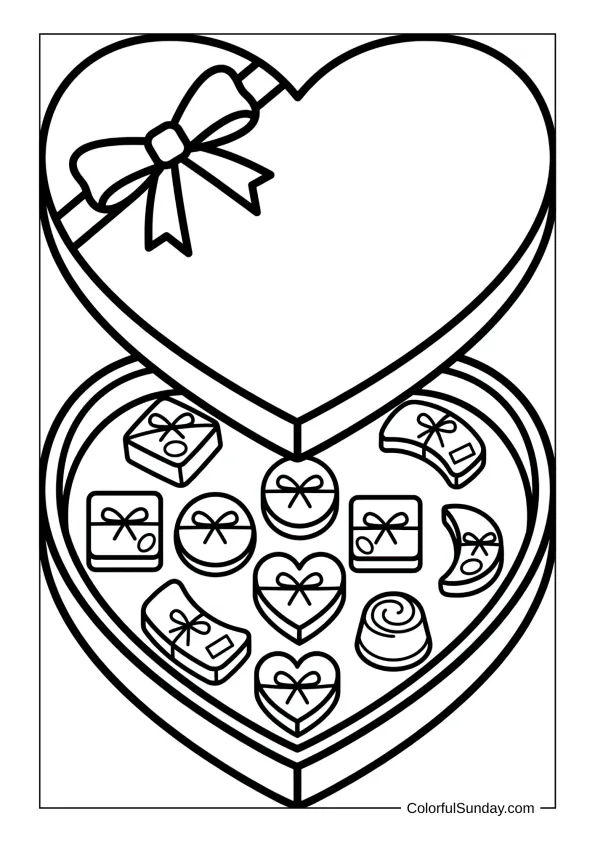 heart chocolate box outline in a coloring page