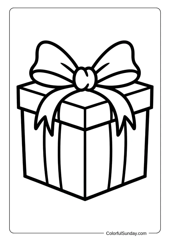A Christmas present with a giant bow stands out, perfect for a holiday coloring page.