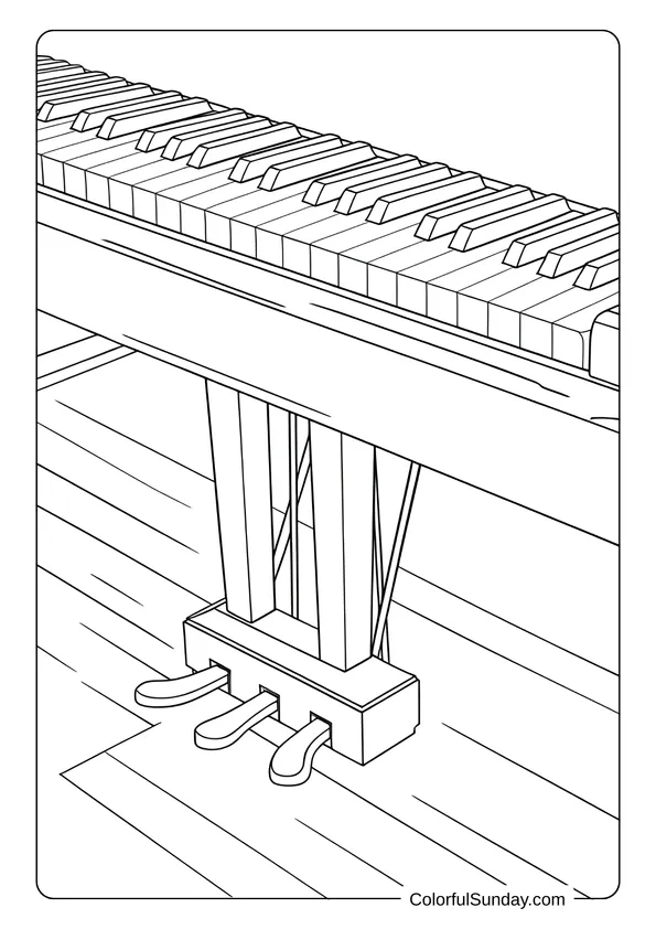 Pikachu From Pokemon Coloring Page Close-up of piano pedals on a wooden floor shown in a classical coloring page style.