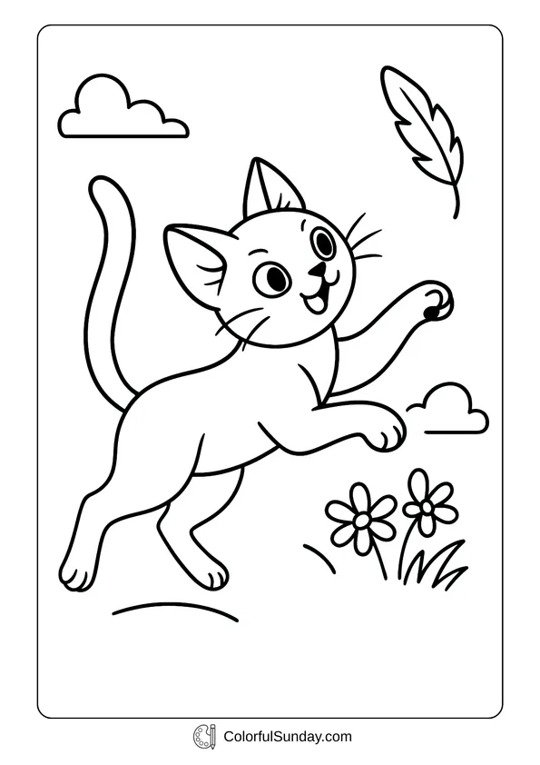 Pokemon Badges And Logo Coloring Page A coloring page of an Abyssinian cute cat jumping to catch a feather.