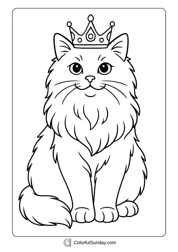 Pikachu From Pokemon Coloring Page A royal cute Himalayan cat wearing a crown and sitting proudly in a coloring sheet style.