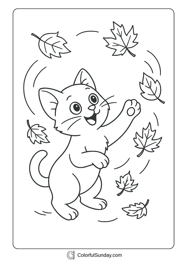 Pokemon Badges And Logo Coloring Page A playful cute kitten surrounded by falling leaves in a lively coloring page.