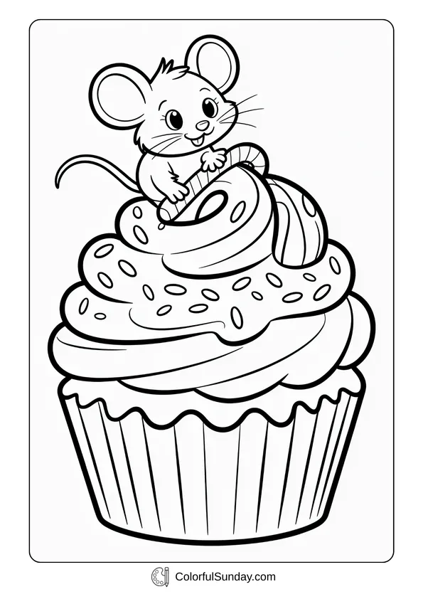 Pokemon Badges And Logo Coloring Page A cute mouse sits on top of a giant cupcake with frosting and sprinkles in this coloring page.
