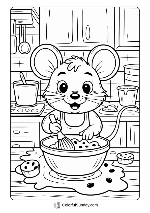 Pokemon Badges And Logo Coloring Page A kitchen scene shows a cute mouse happily mixing batter in a big bowl in this fun coloring page.
