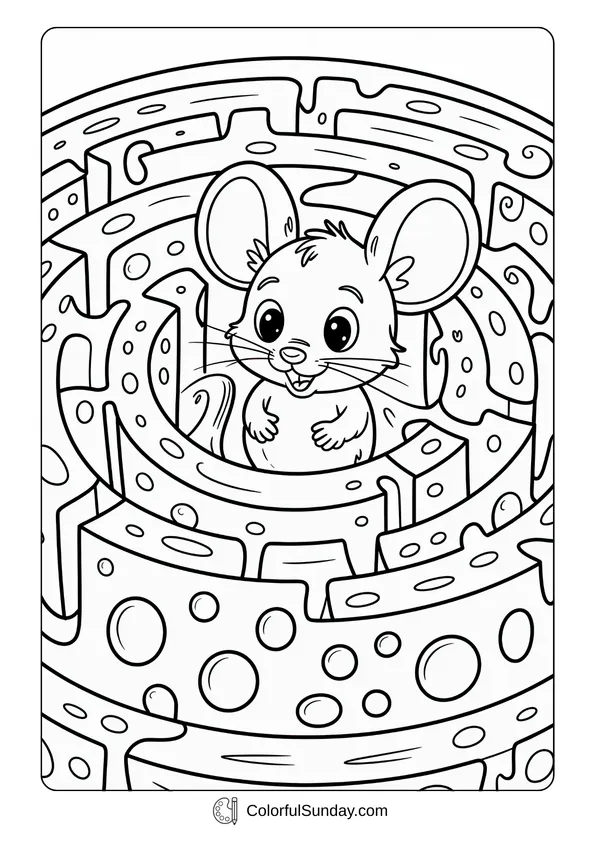 Pikachu From Pokemon Coloring Page Inside a maze made of cheese, a cute mouse looks around curiously in this detailed coloring page.
