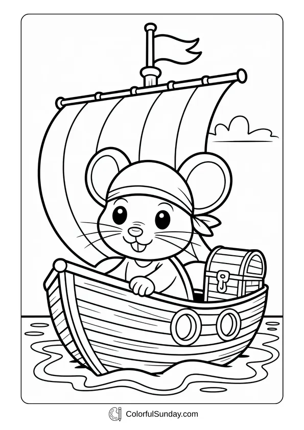 Pikachu From Pokemon Coloring Page On a pirate ship, a cute mouse dressed as a pirate stands proudly with a treasure chest coloring page.
