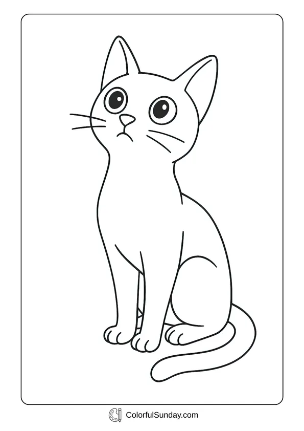 Pokemon Badges And Logo Coloring Page A coloring page of a cute Russian Blue cat sitting and looking up with wide eyes.