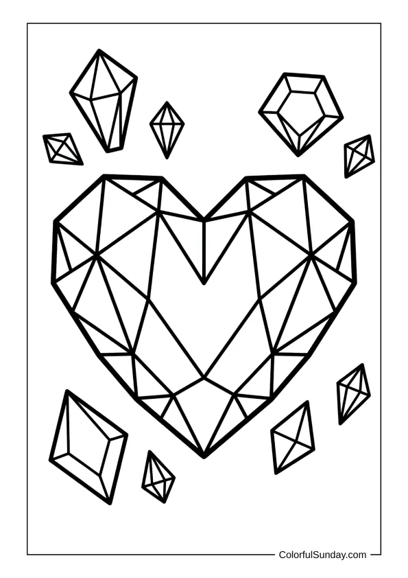 Geometric diamond heart in a coloring page
