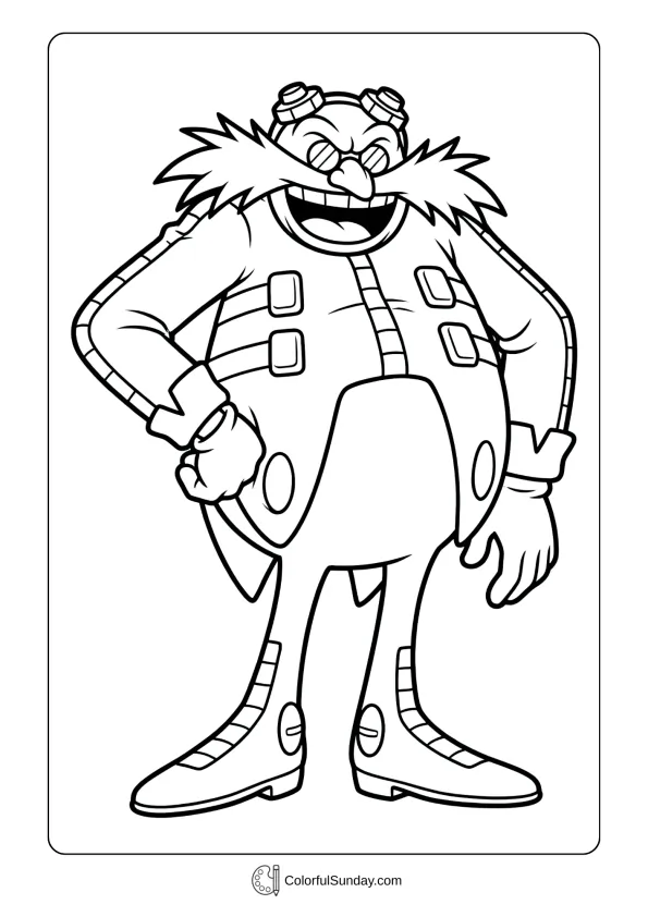 A coloring sheet of Sonic villain Doctor Eggman laughing with his iconic mustache coloring page