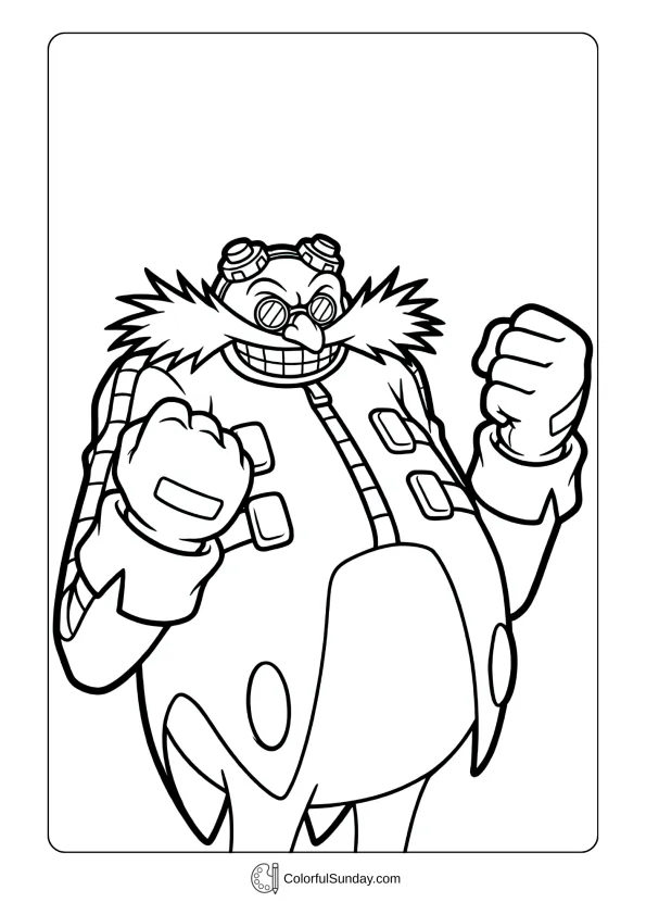 Doctor Eggman coloring picture showing Sonic villain laughing with evil expression coloring picture