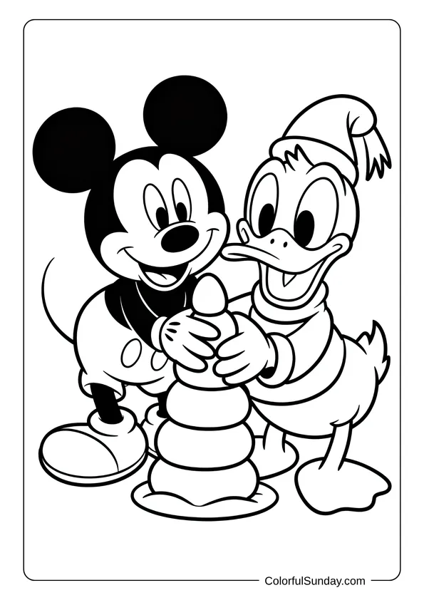 Pokemon Badges And Logo Coloring Page Mickey Mouse and Donald Duck happily build a snowman together in this winter coloring page.