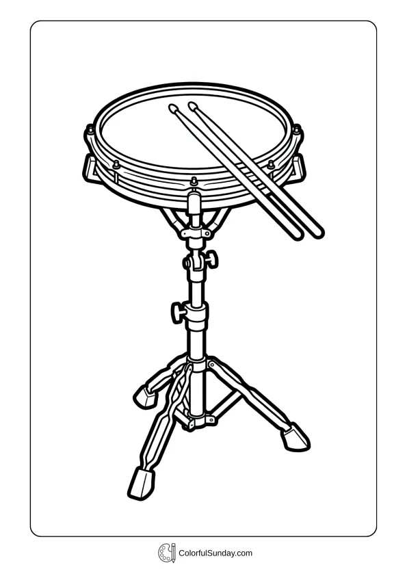 Practice drum pad with stand and sticks coloring page for silent drumming practice sessions
