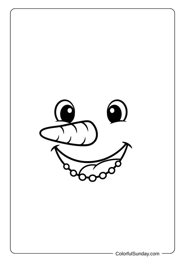 An easy snowman face coloring page designed for preschoolers with large simple features.