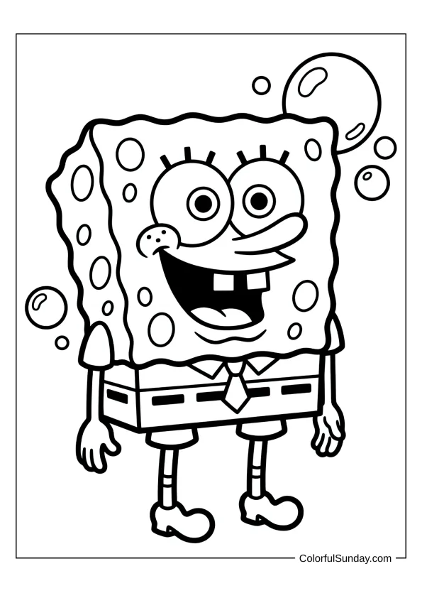 Simple SpongeBob outline with a big smile for easy coloring page