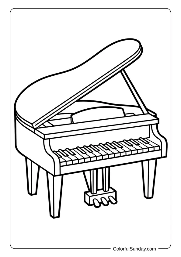 Pokemon Badges And Logo Coloring Page A small toy grand piano with three pedals drawn as a coloring page.