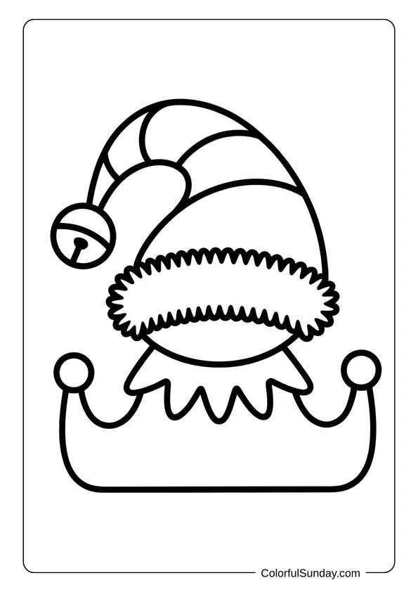 Elf Hat Coloring Sheet Coloring page of an elf hat with a jingle bell and fluffy trim in a simple festive design.
