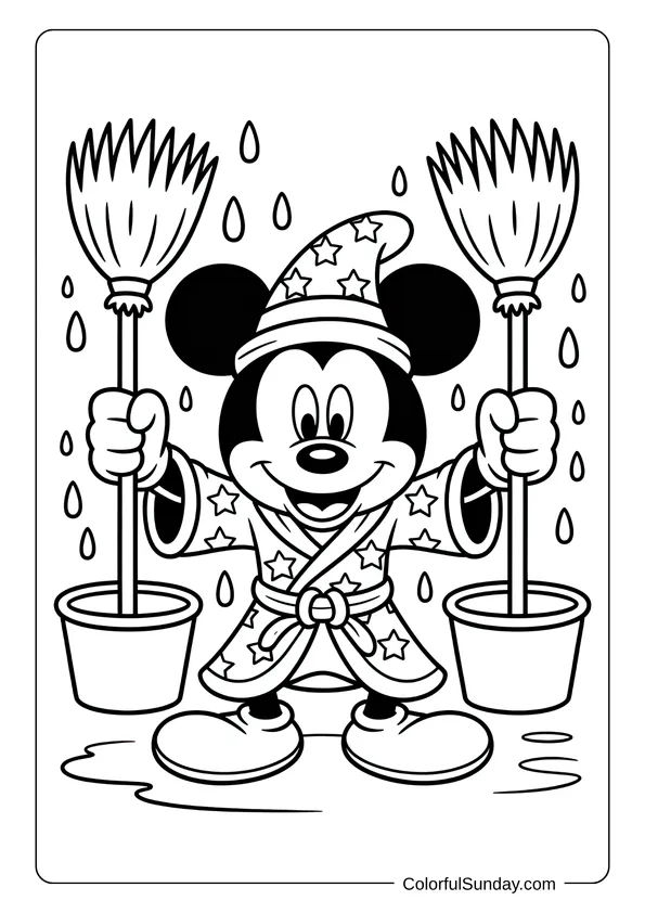 Pokemon Badges And Logo Coloring Page A Fantasia sorcerer coloring page with Mickey Mouse wearing a wizard hat and carrying two magical brooms.