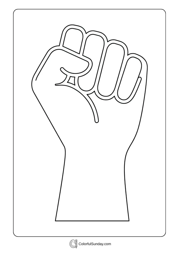 Raised fist symbol of Women's Day solidarity coloring page for empowerment movement
