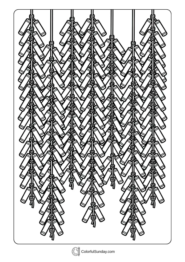 Long strings of firecrackers ready for Chinese New Year celebrations coloring page