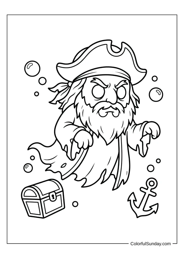 Angry Flying Dutchman ghost showing his rage in a SpongeBob coloring page