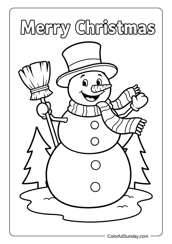 A Frosty the Snowman coloring page showing him wearing his classic top hat and smiling.