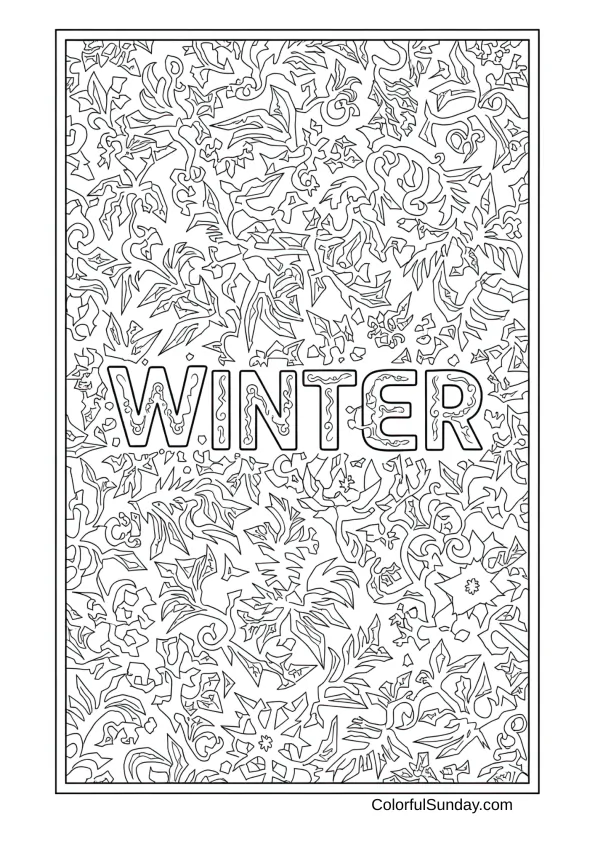 Intricate frost crystals form on a windowpane in this winter patterns coloring page.