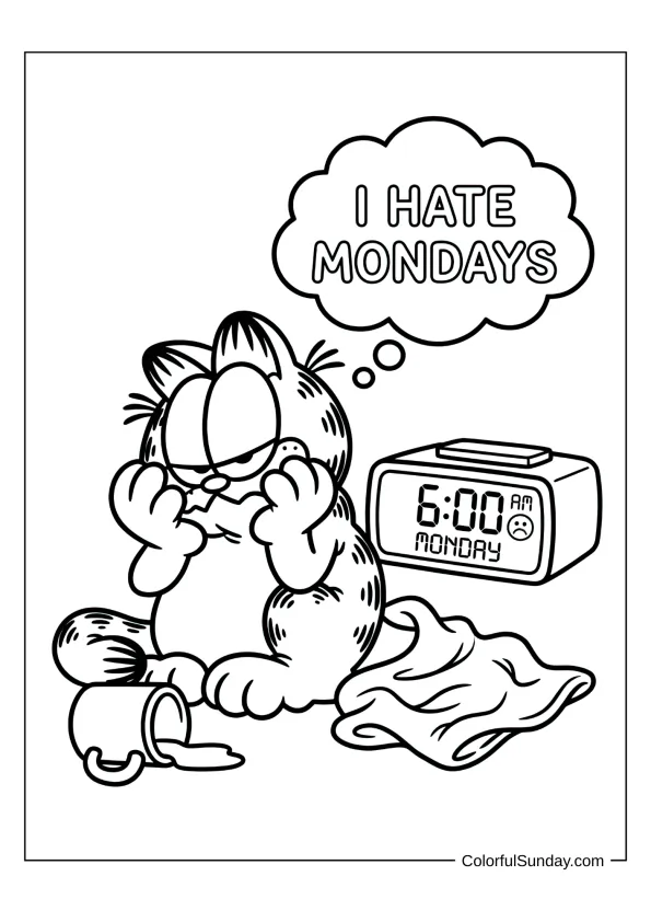 Garfield avoiding Monday blues coloring sheet