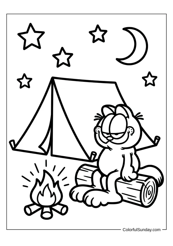 Garfield Camping Tent Outdoors Coloring Page Garfield camping in a tent outdoors coloring page