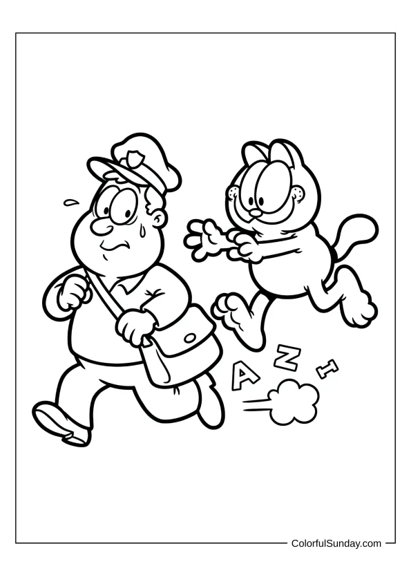 Garfield Chasing Mailman Coloring Sheet Garfield chasing the mailman coloring sheet