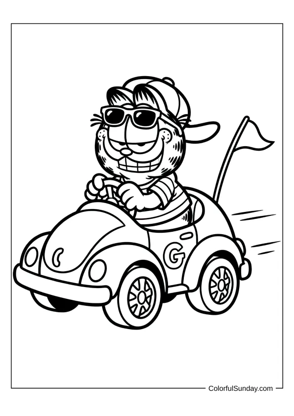 Garfield Driving Toy Car Coloring For Preschoolers Garfield driving a toy car coloring for preschoolers