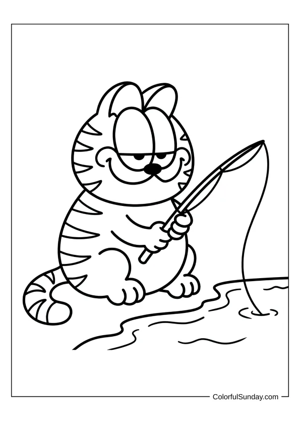 Garfield fishing at the lake coloring page
