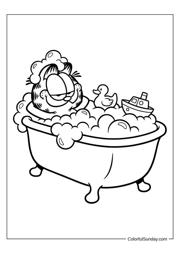 Garfield In Bathtub Bubble Bath To Color Garfield in a bathtub bubble bath to color