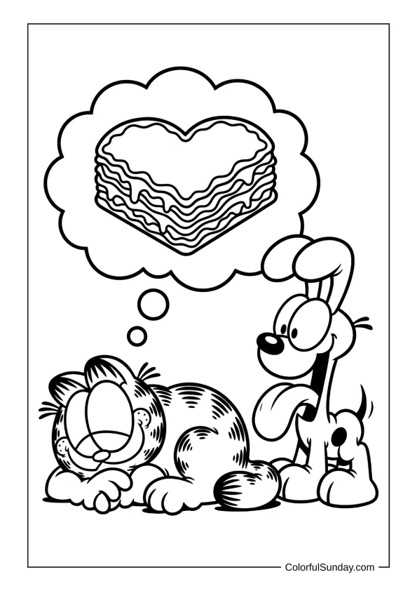 Garfield with heart coloring picture for kids