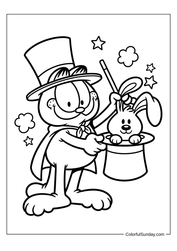 Garfield as a magician in a magic show coloring picture