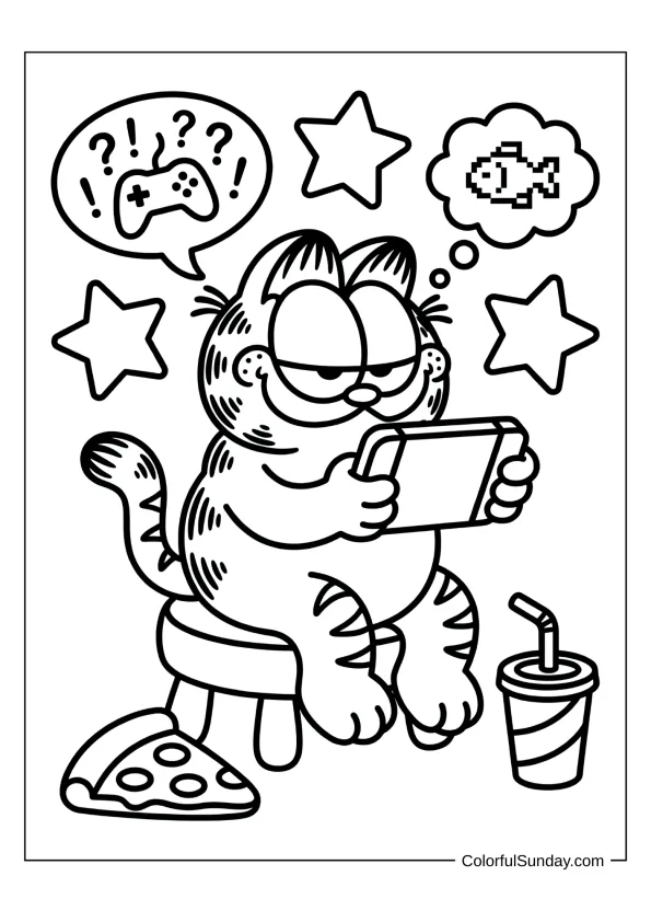Garfield playing video games coloring sheet