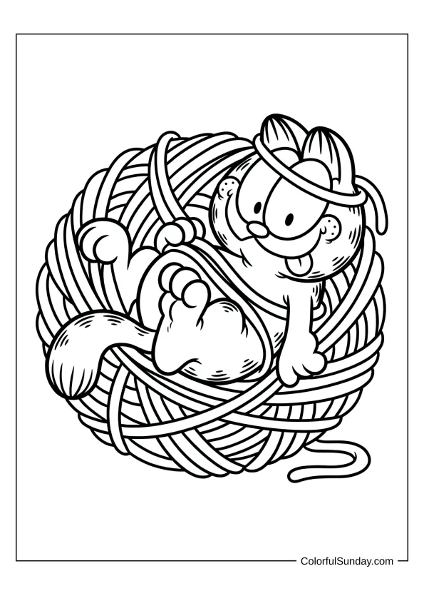Garfield Playing With Yarn Ball To Color Garfield playing with a ball of yarn to color