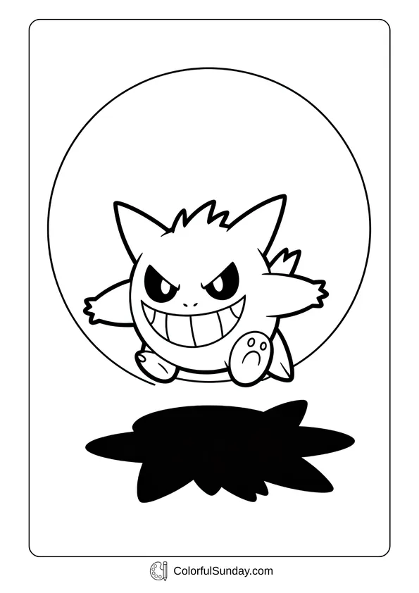Pikachu From Pokemon Coloring Page Gengar jumping in front of a full moon makes for a spooky coloring page.