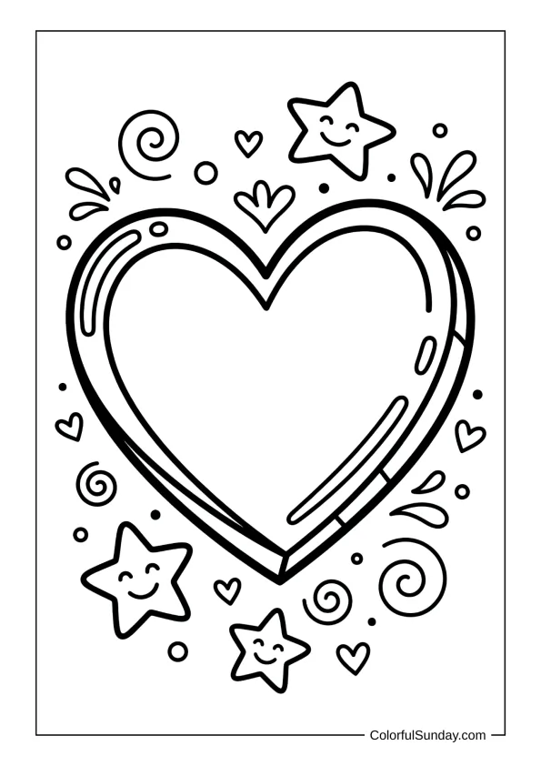 Giant heart with simple shapes in a coloring page