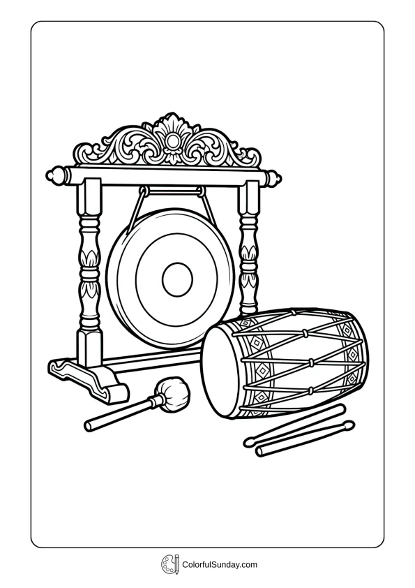 Musical gong and drum creating festive sounds for Chinese New Year to color