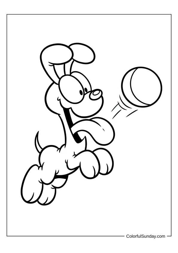 Happy Odie the dog playing fetch coloring page